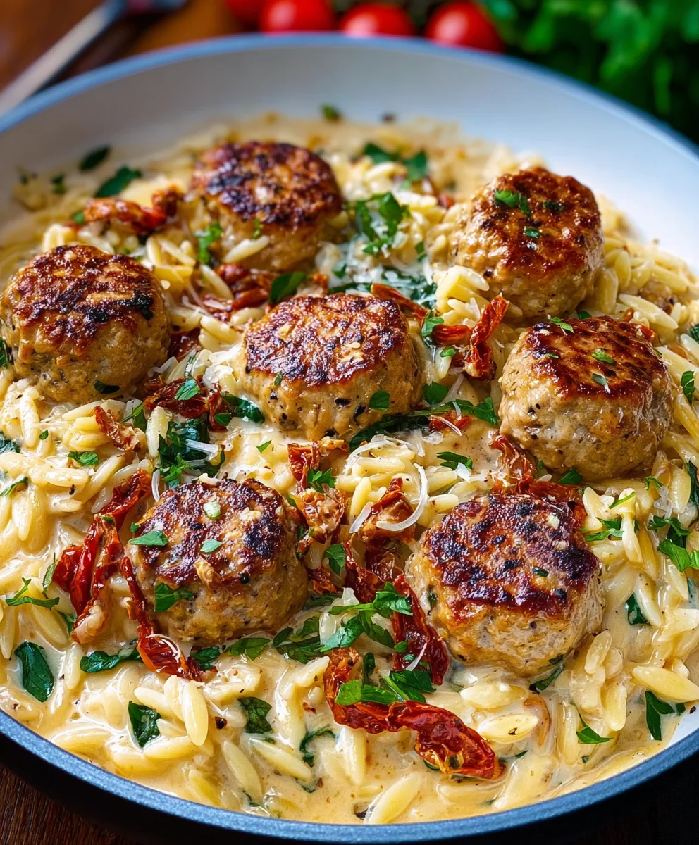 Marry Me Chicken Meatball Orzo Delight