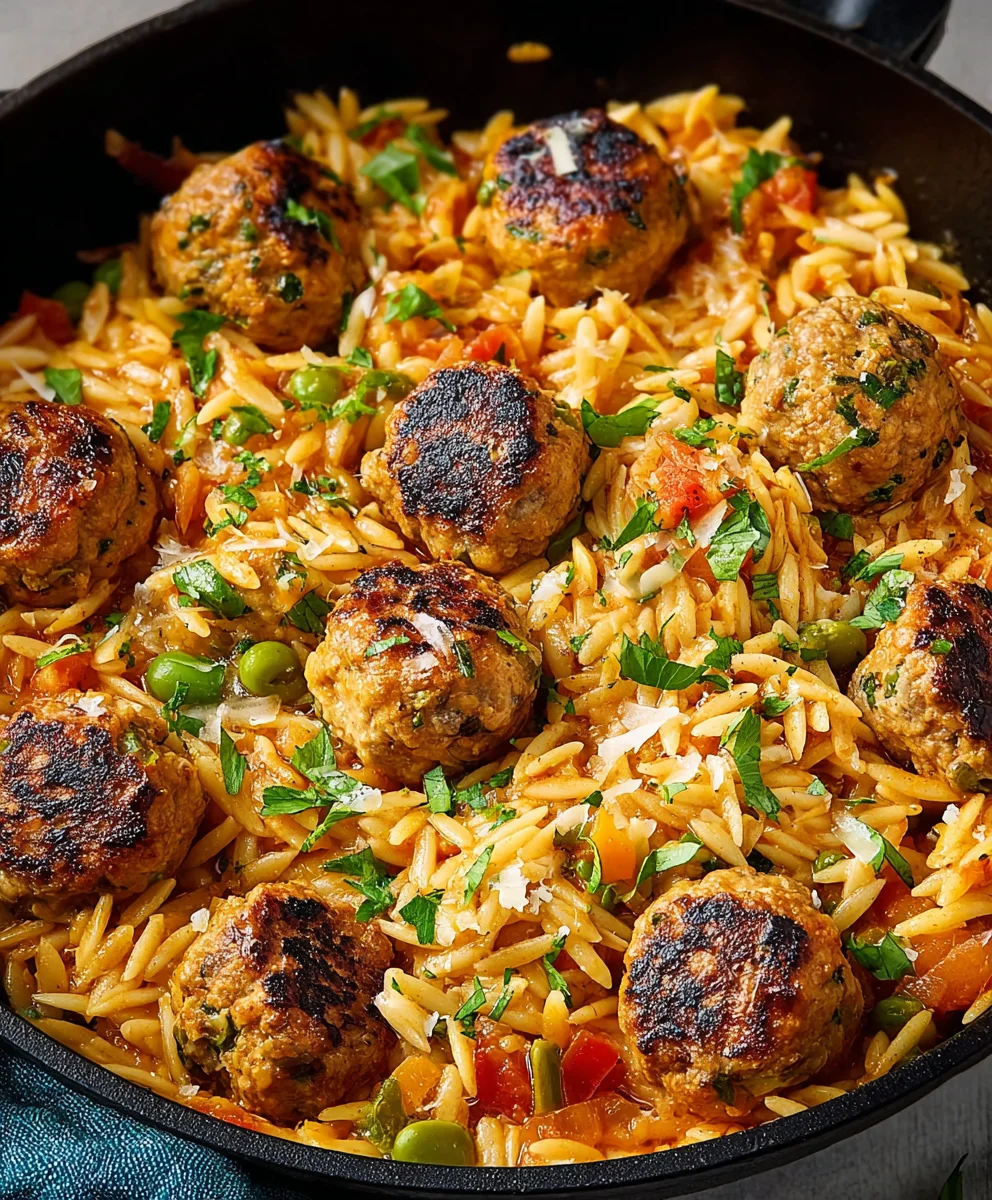 One-Pan Chicken Meatballs Orzo Easy Dinner