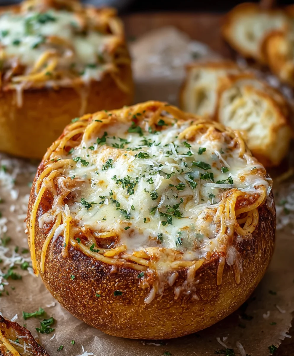 Spaghetti Garlic Bread Bowls - Irresistible Comfort Food