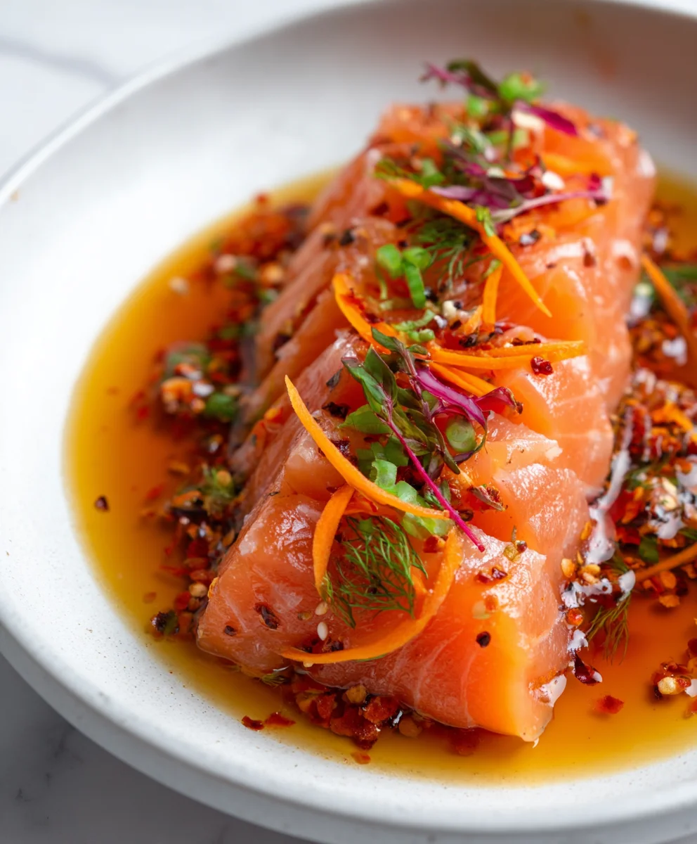Spicy Salmon Crudo with Fresh Carrots-Flavorful & Quick
