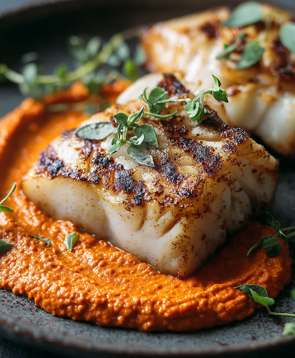 Spanish Grilled Cod Almond Romesco Recipe