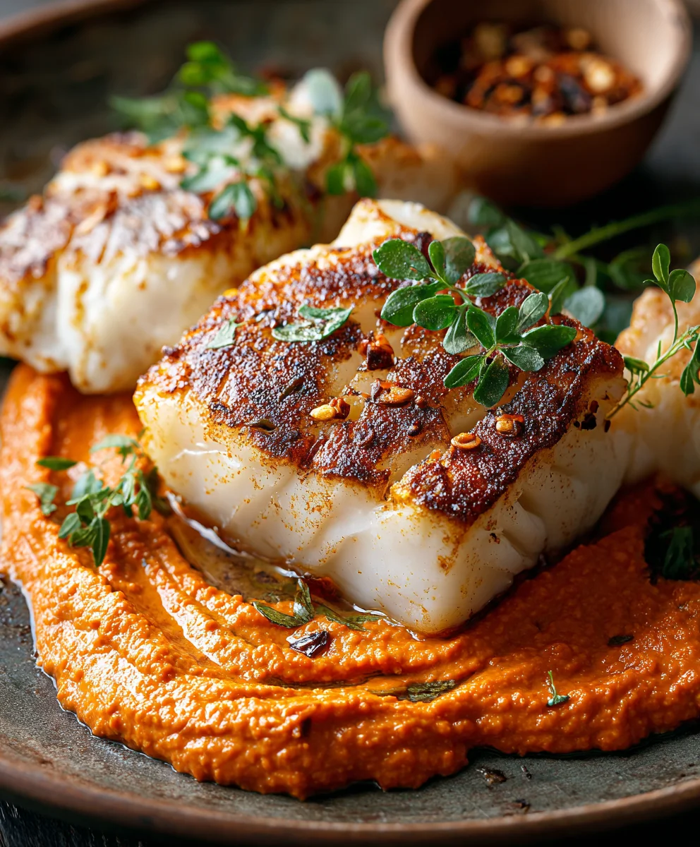 Spanish Grilled Cod Almond Romesco Recipe