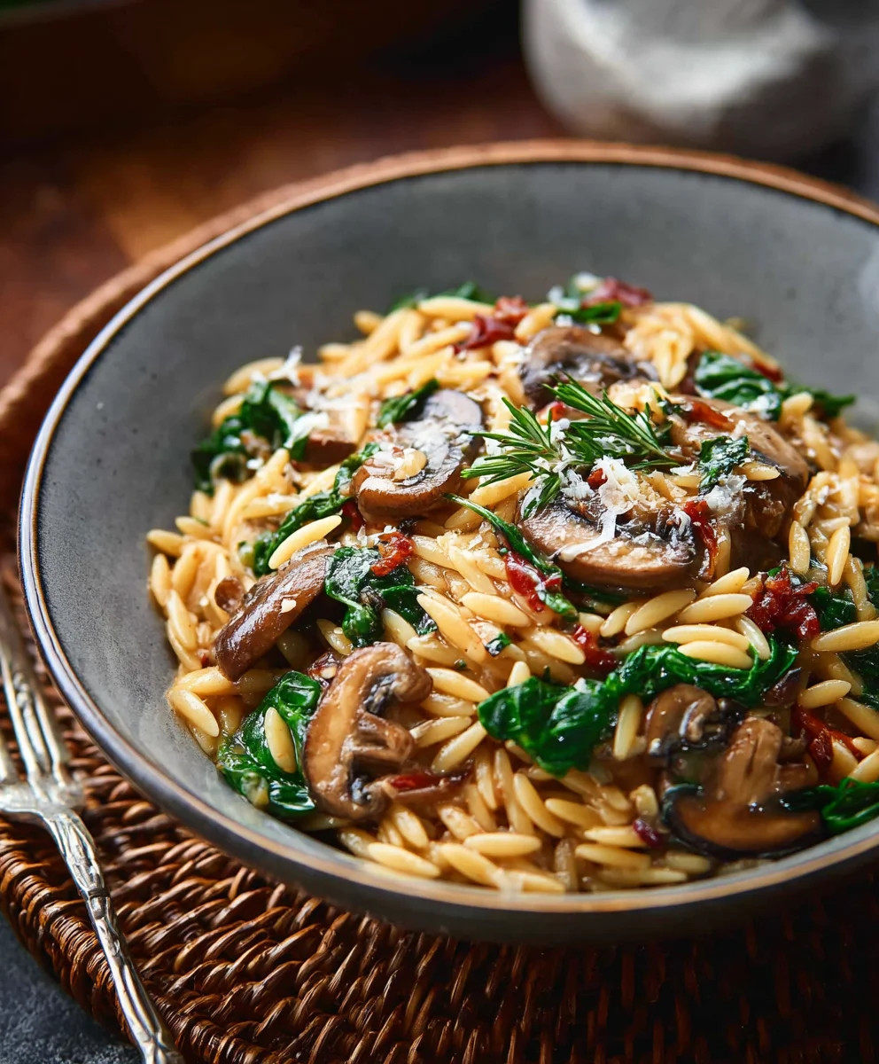 Mushroom Spinach Orzo - Quick & Easy Pasta Dish