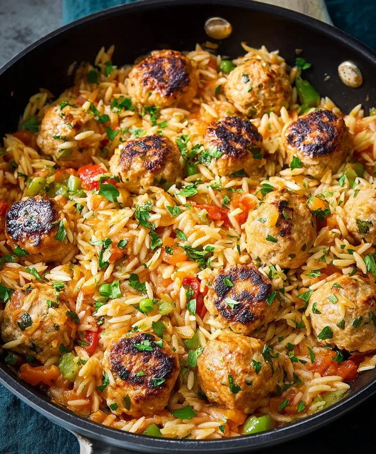 One-Pan Chicken Meatballs Orzo Easy Dinner
