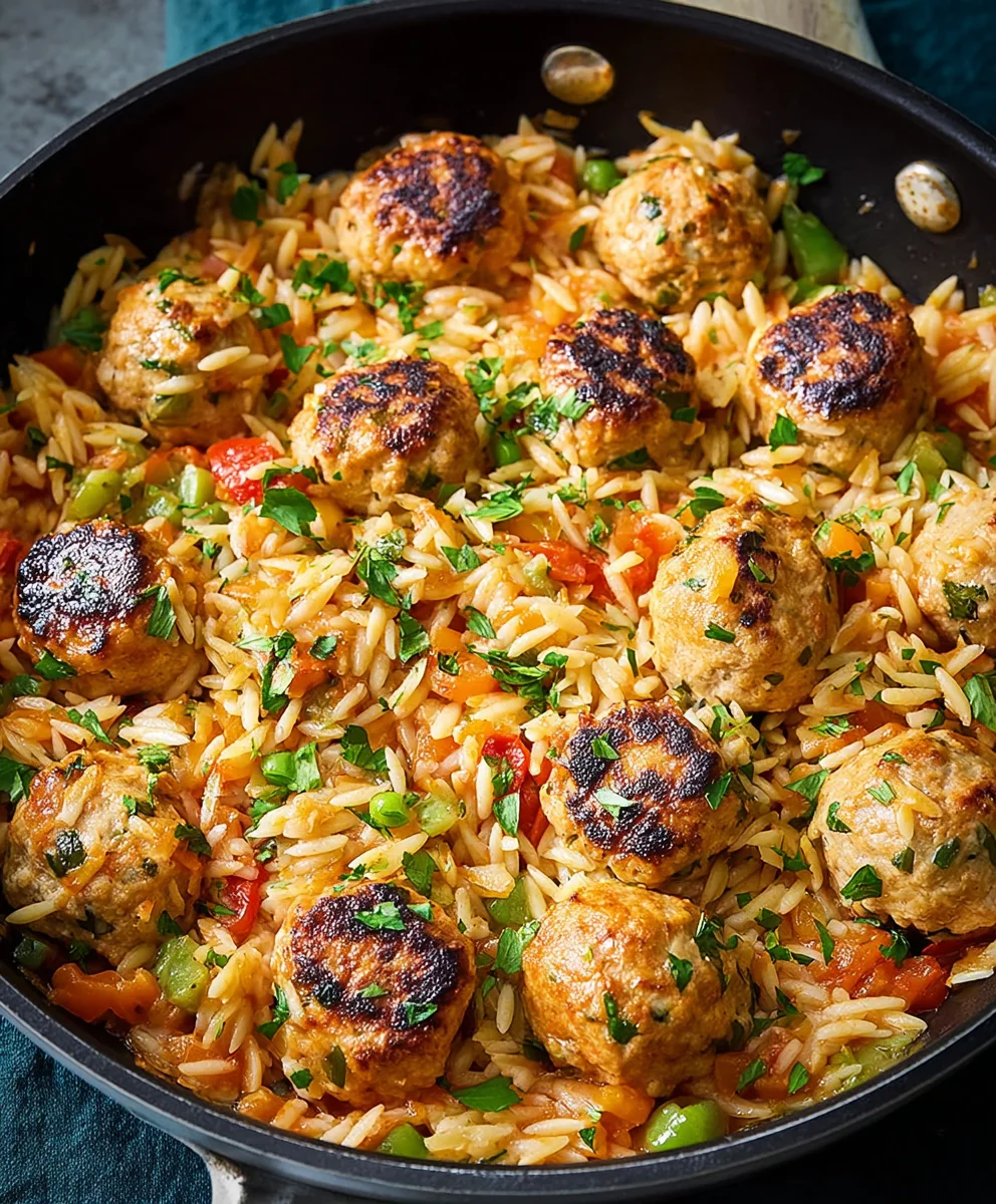 One-Pan Chicken Meatballs Orzo Easy Dinner