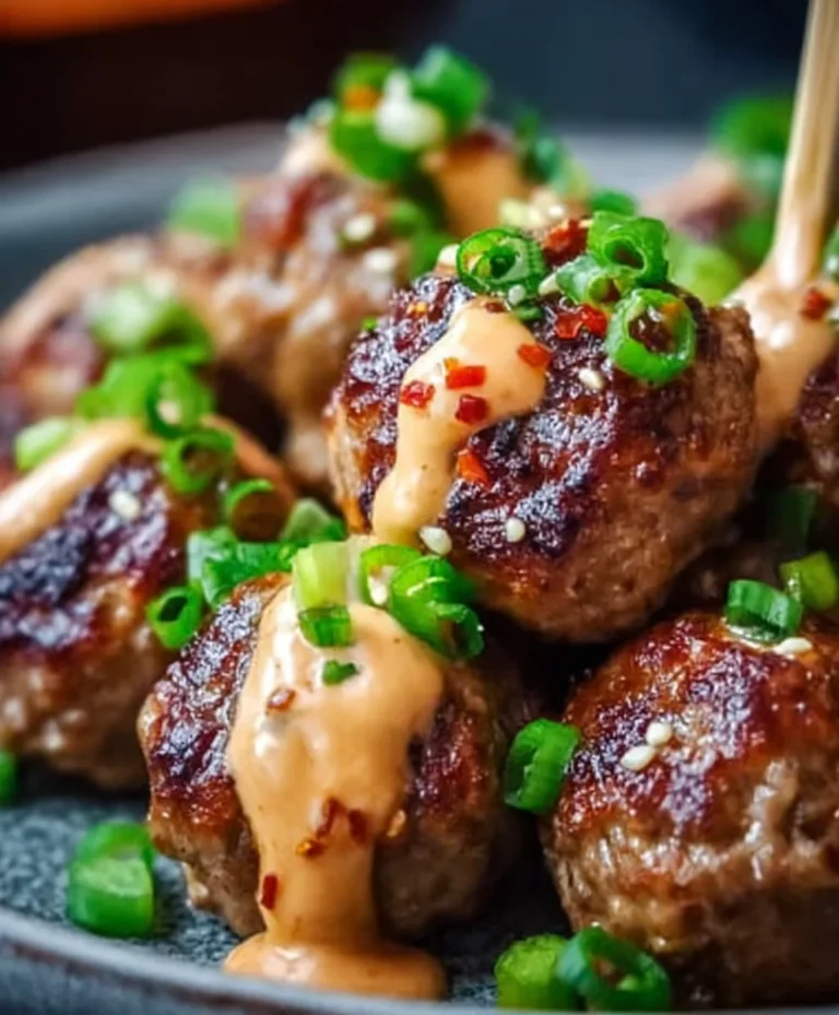 Korean BBQ Beef Meatballs Spicy Mayo Dip