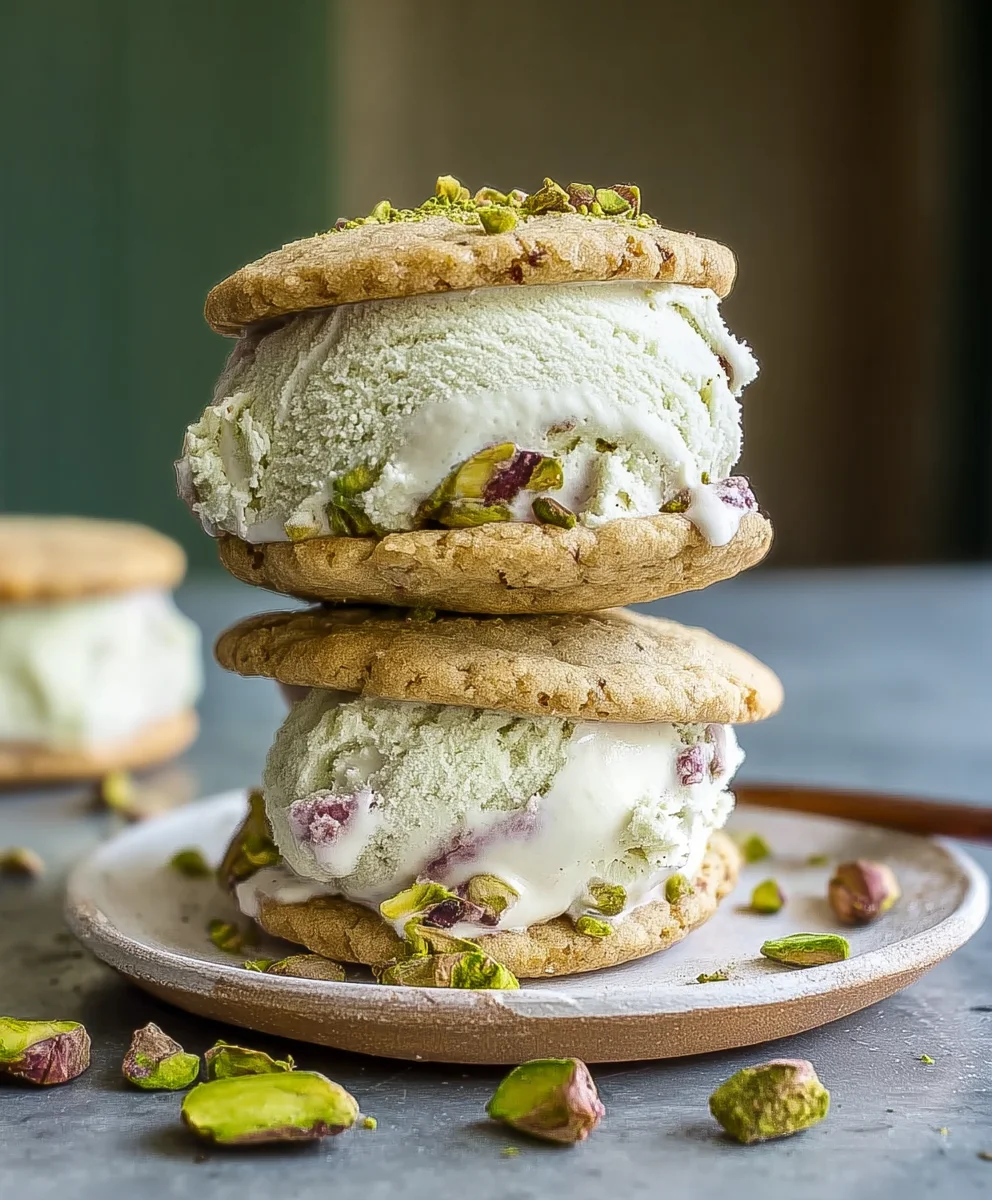 Pistachio Cookie Ice Cream Sandwiches-Easy Recipe