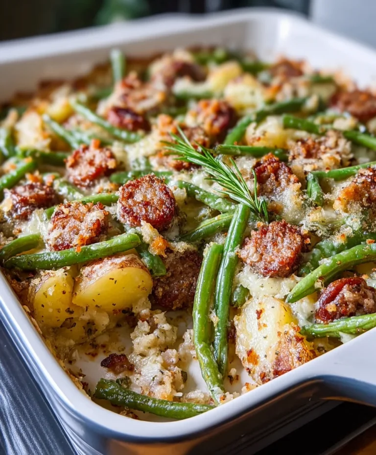 Beef Sausage Green Bean Potato Casserole-Easy Comfort Food