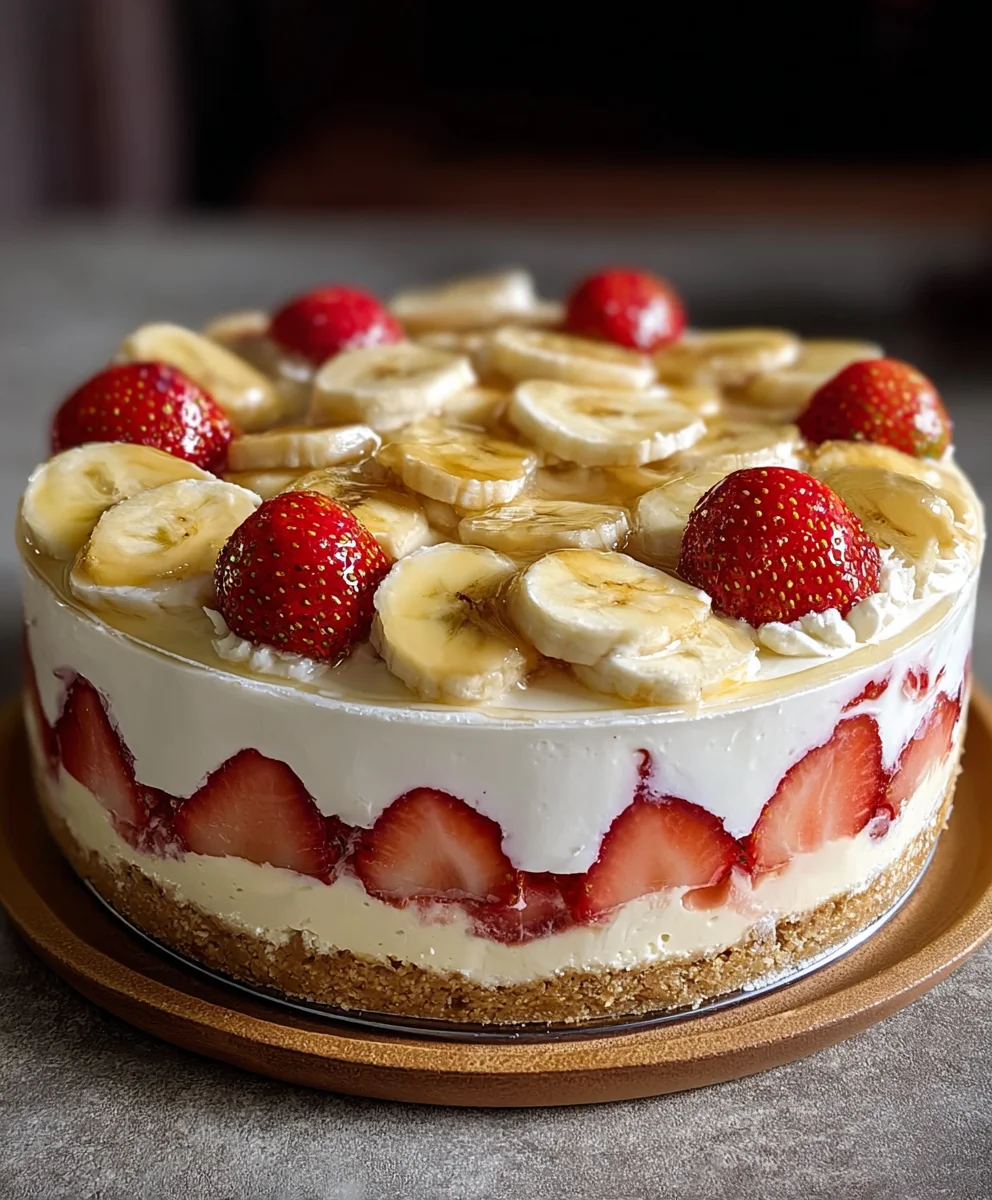 Strawberry Banana Pudding Cheesecake Recipe-Easy Dessert