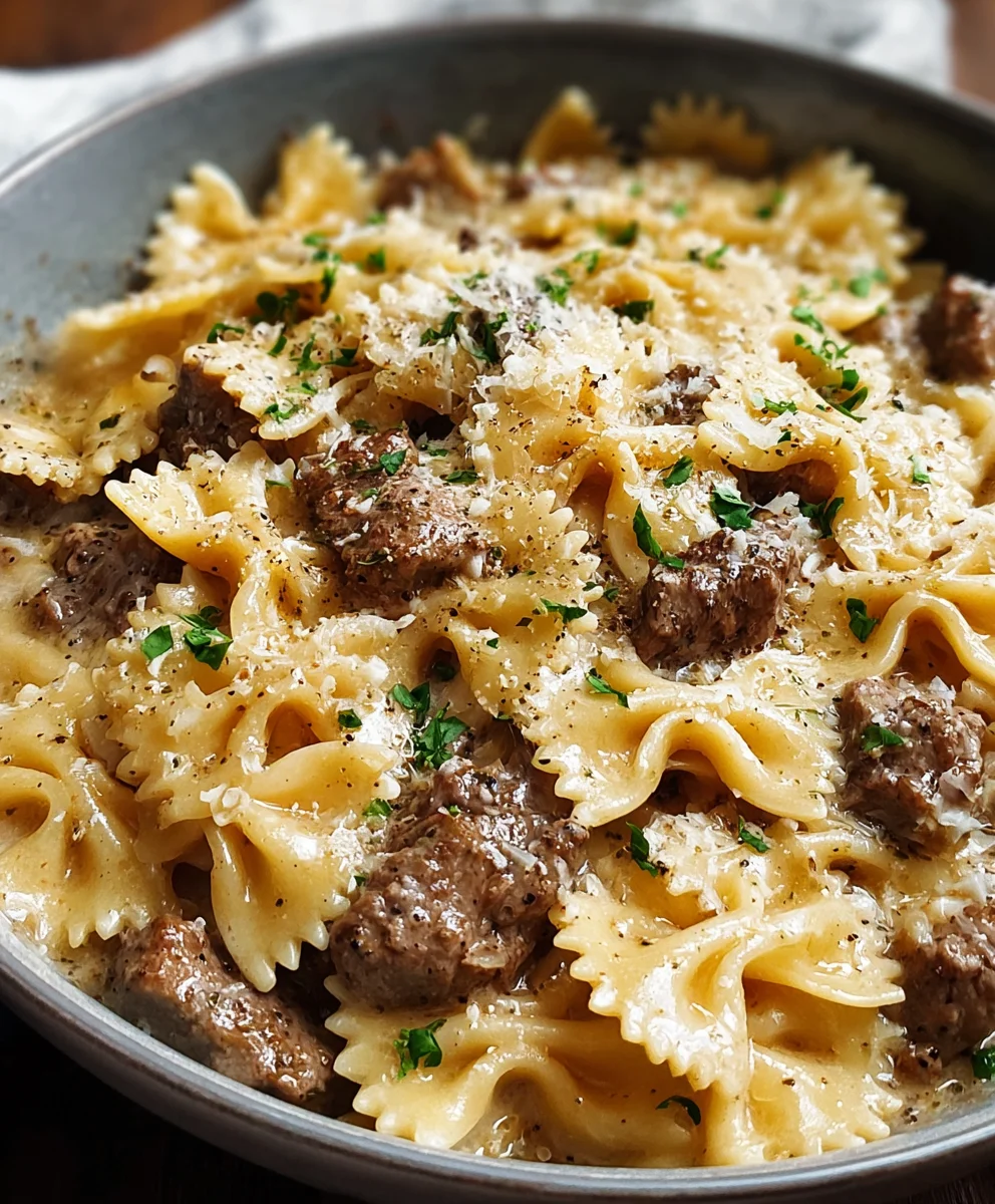 Creamy Parmesan Garlic Beef Pasta
