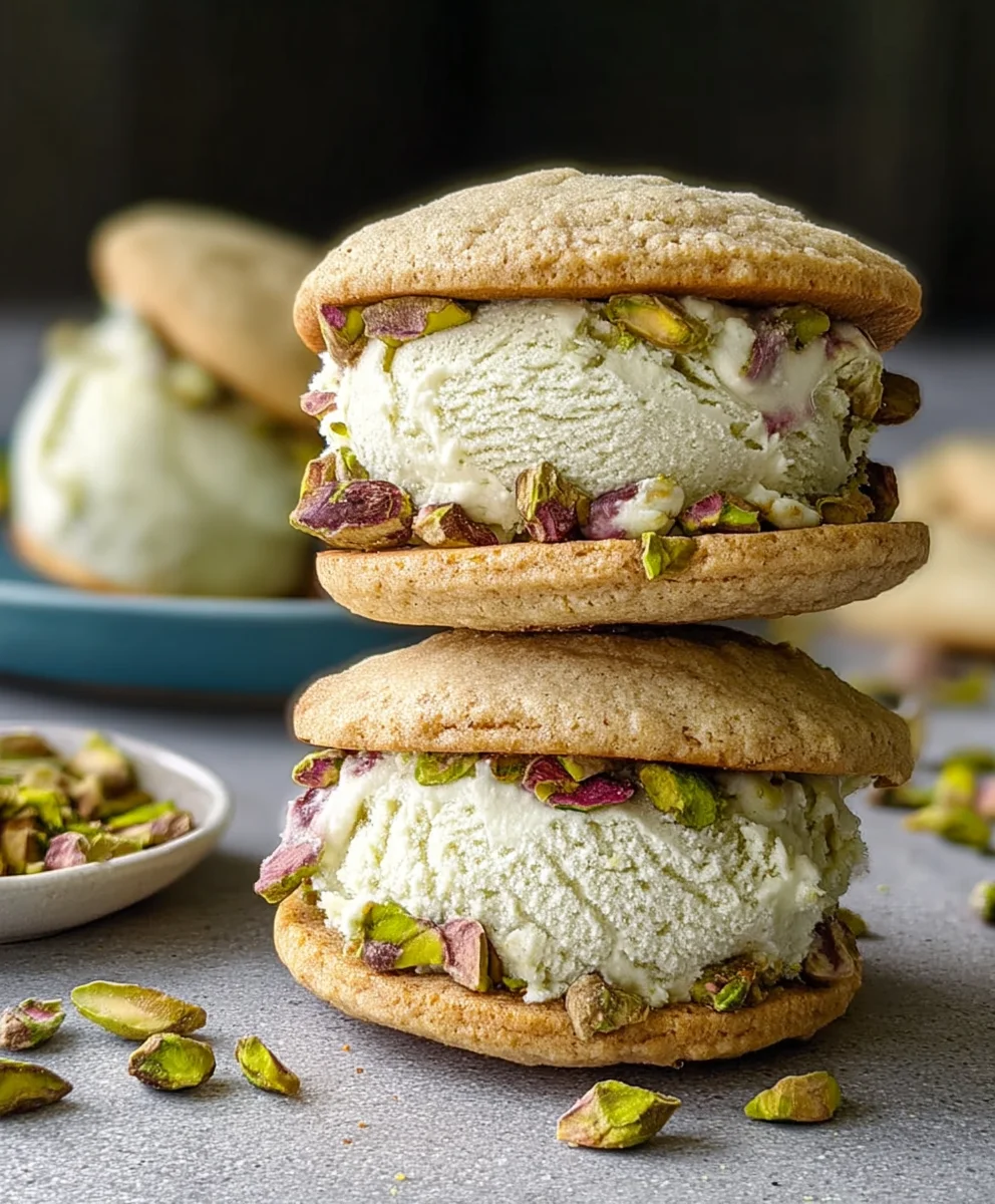 Pistachio Cookie Ice Cream Sandwiches-Easy Recipe