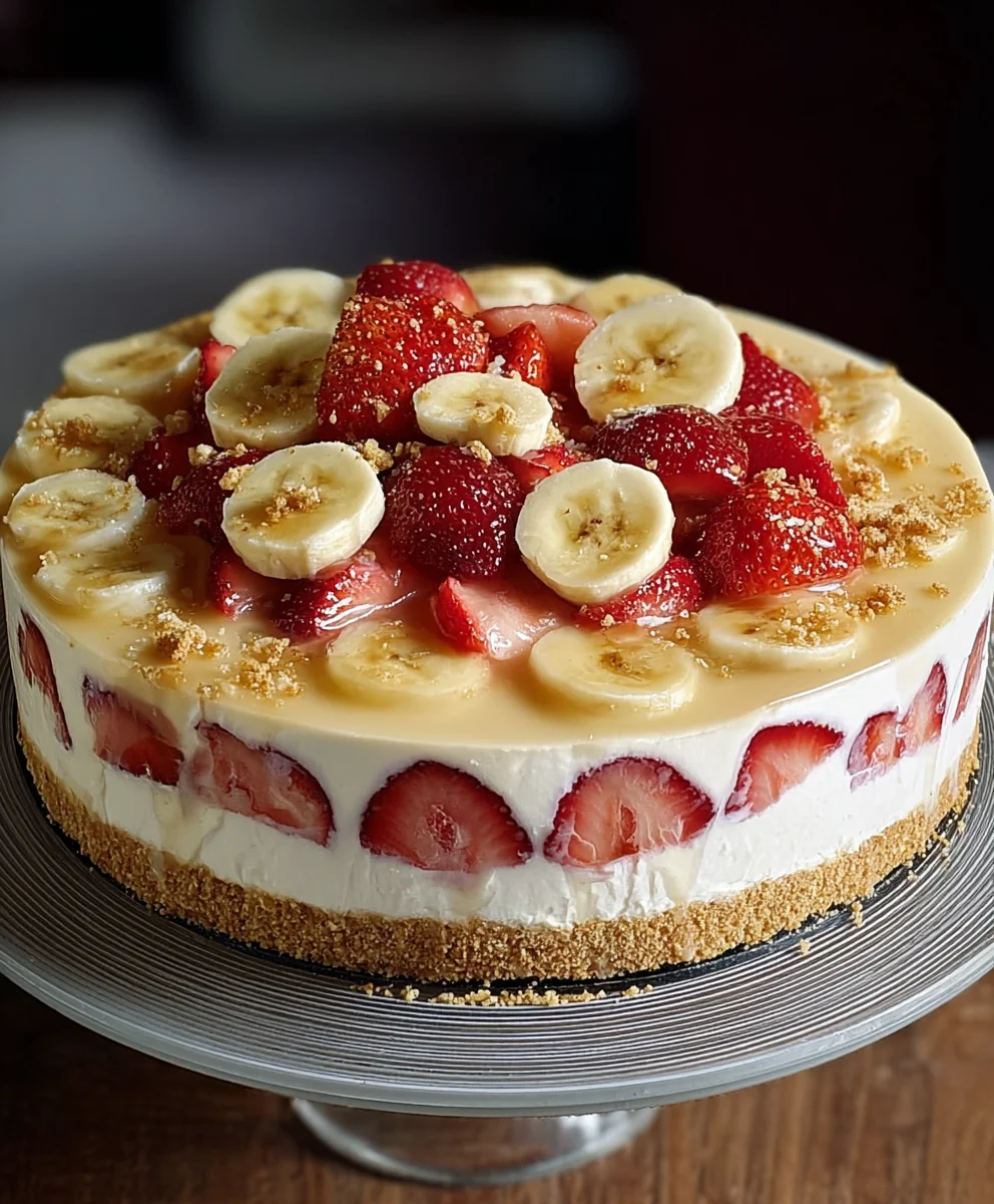 Strawberry Banana Pudding Cheesecake Recipe-Easy Dessert