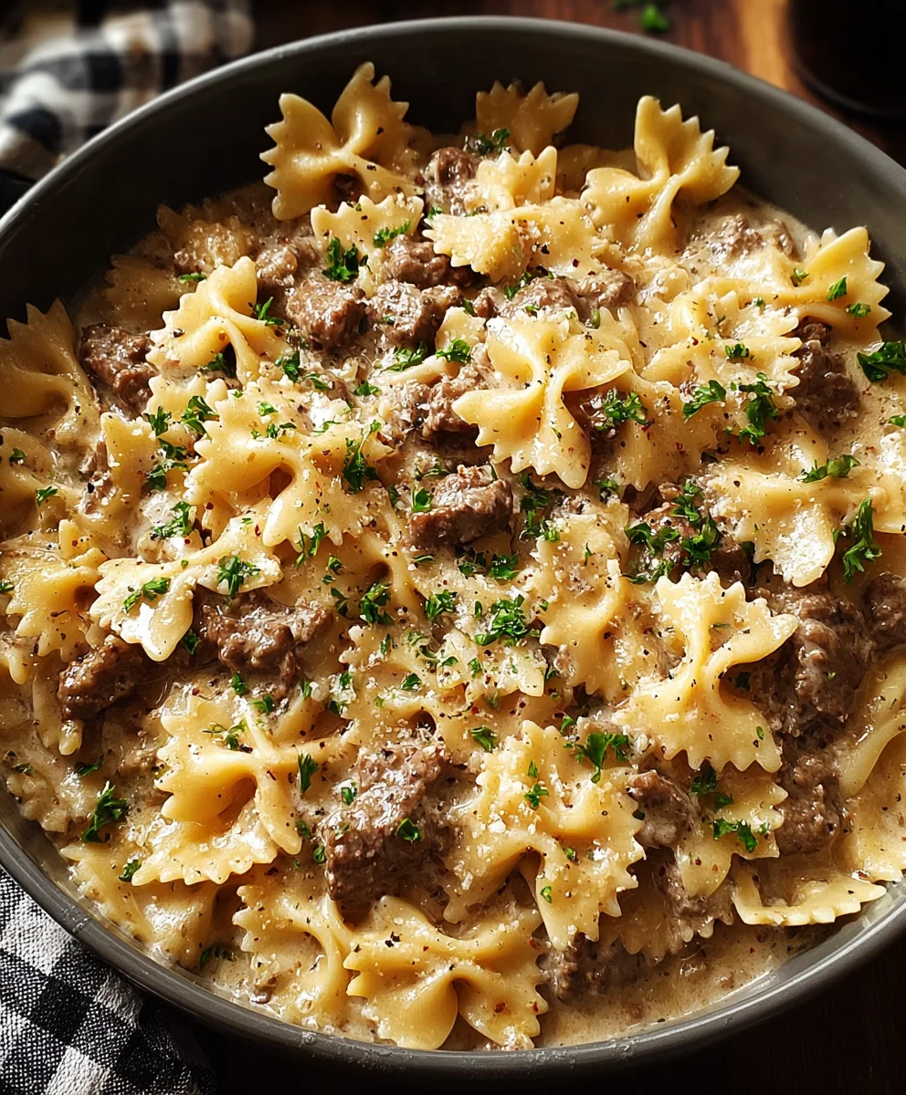 Creamy Parmesan Garlic Beef Pasta