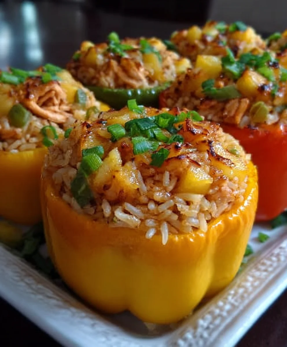 Teriyaki Pineapple Chicken Rice Stuffed Peppers