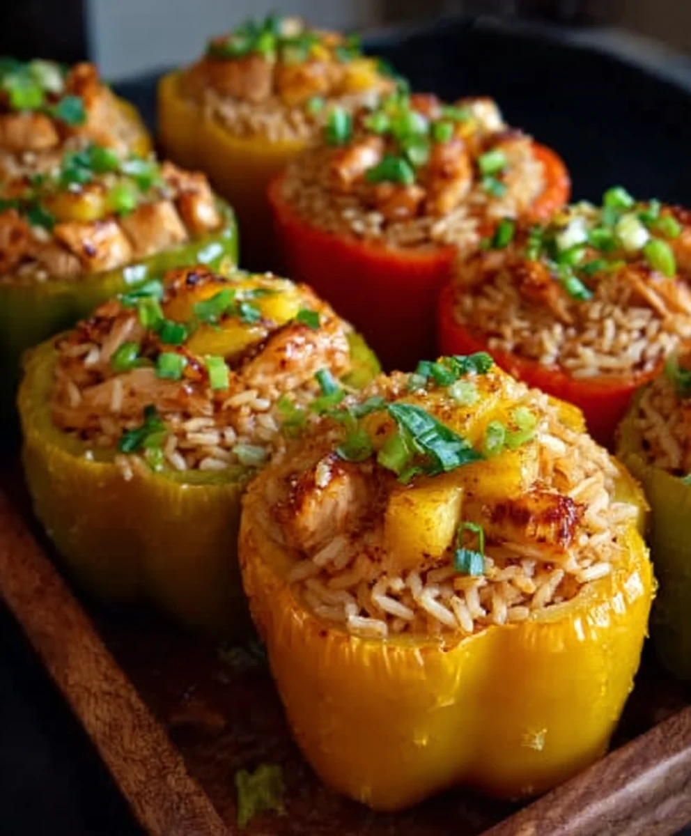 Teriyaki Pineapple Chicken Rice Stuffed Peppers
