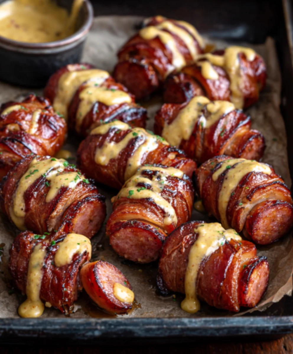 Mustard Hasselback Beef Sausage Bites - Easy Appetizer