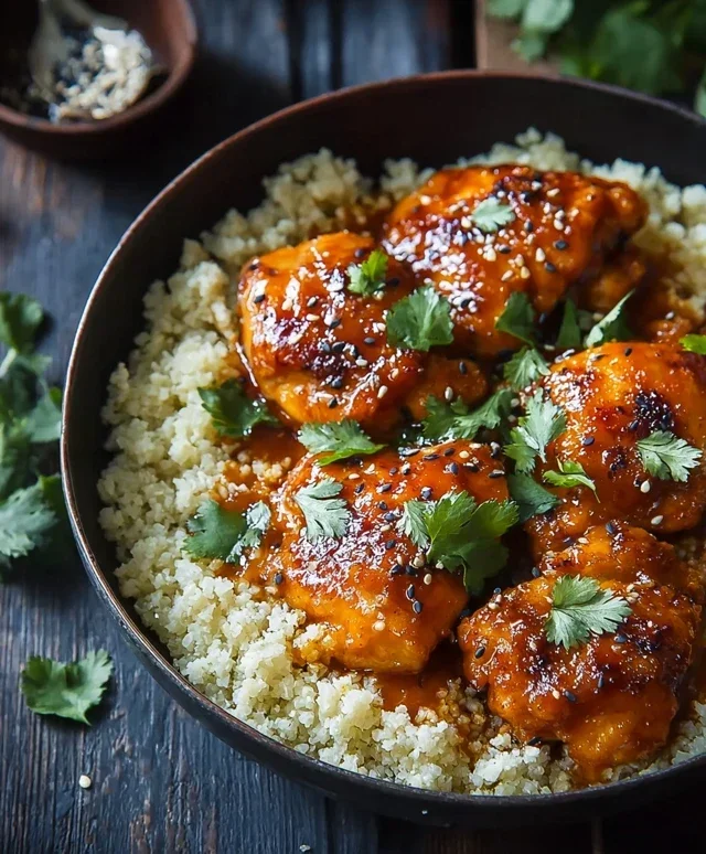 Sweet and Sticky 3 Ingredient Apricot Chicken with Cauliflower Rice
