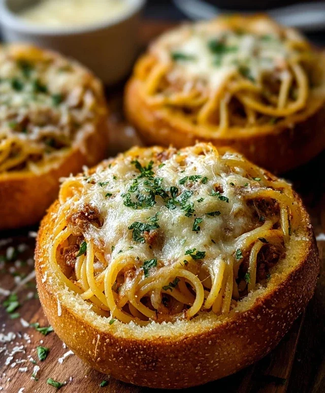 Spaghetti Garlic Bread Bowls