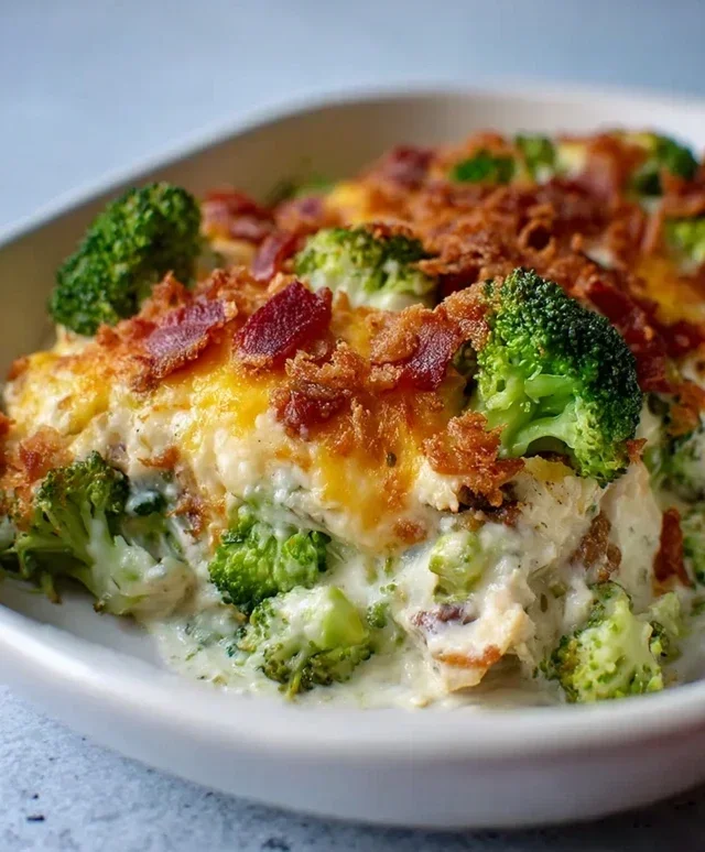 Creamy Low Carb Chicken Casserole with Broccoli and Beef Beef Bacon
