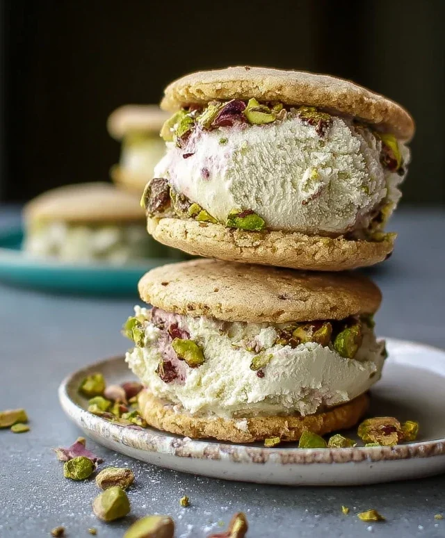 Pistachio Cookie Ice Cream Sandwiches