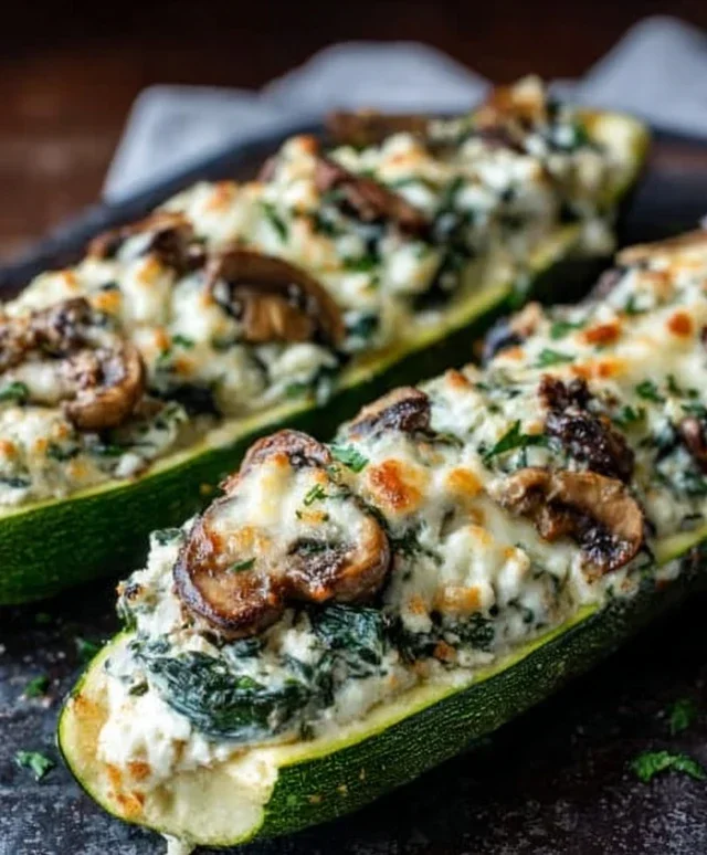 Spinach, Mushroom, and Ricotta Stuffed Zucchini Boats Recipe