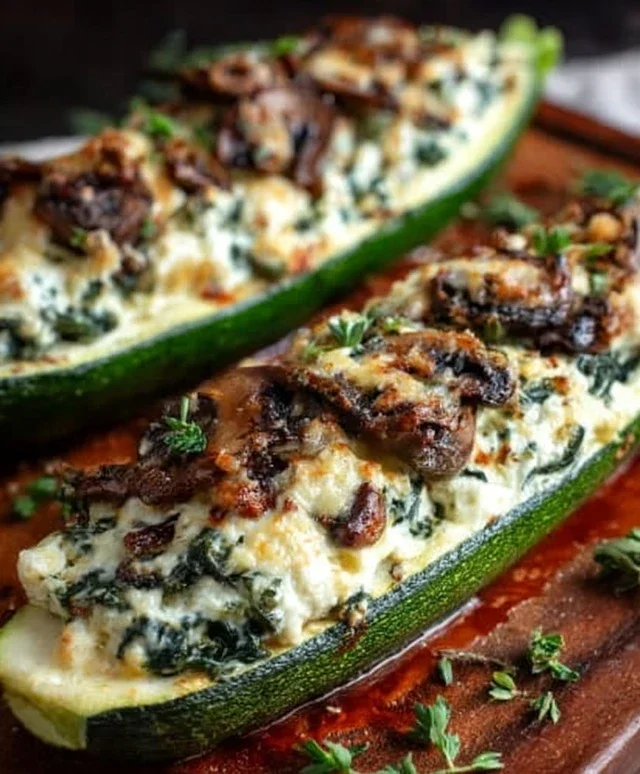 Spinach, Mushroom, and Ricotta Stuffed Zucchini Boats Recipe
