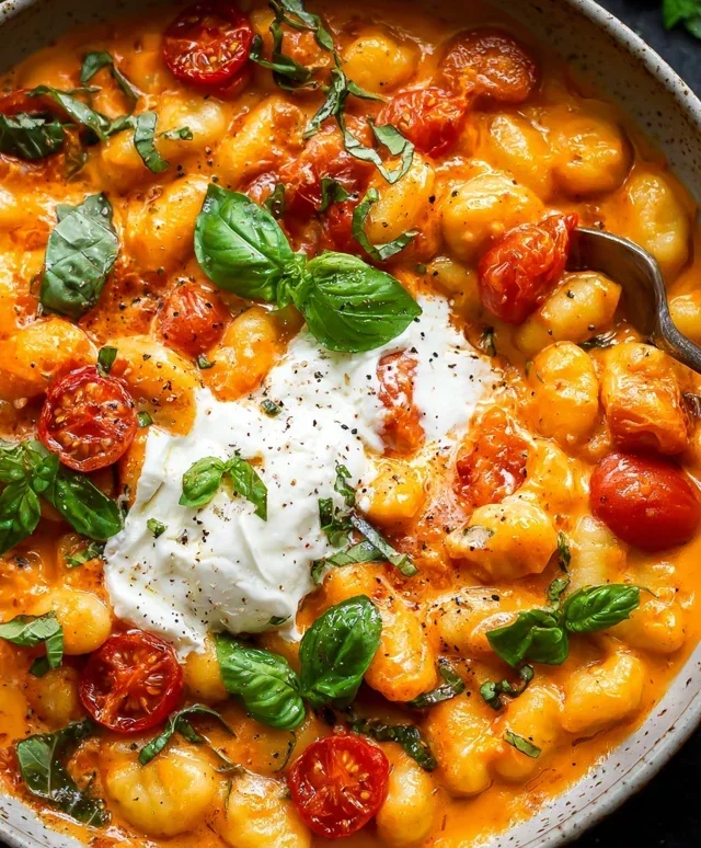 30 Minute Creamy Tomato Gnocchi with Burrata