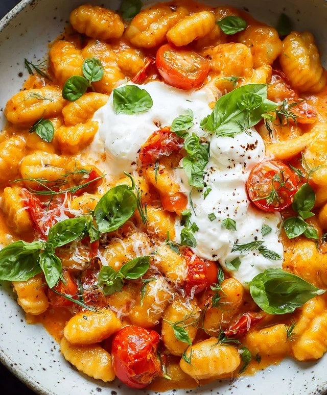 30 Minute Creamy Tomato Gnocchi with Burrata