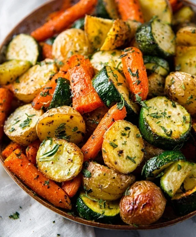 Garlic Herb Roasted Potatoes Carrots and Zucchini