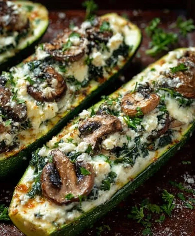 Spinach, Mushroom, and Ricotta Stuffed Zucchini Boats Recipe