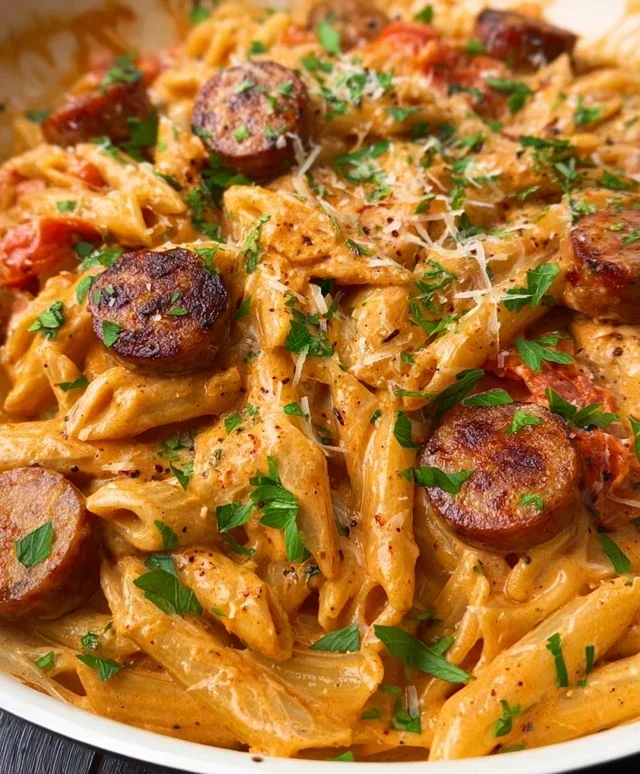 One Pot Creamy Cajun Sausage Pasta (30-Minutes)