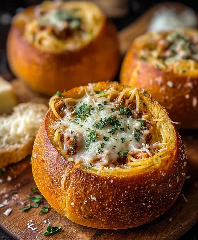 Spaghetti Garlic Bread Bowls