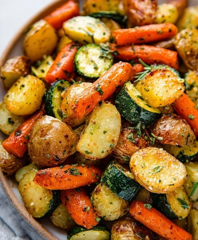 Garlic Herb Roasted Potatoes Carrots and Zucchini