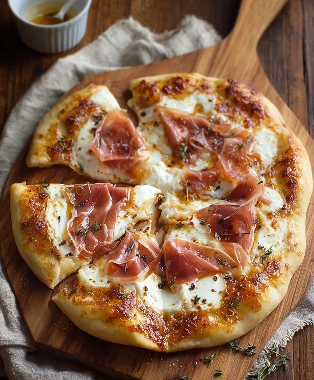 White Pizza with Beef Beef Prosciutto & Hot Honey