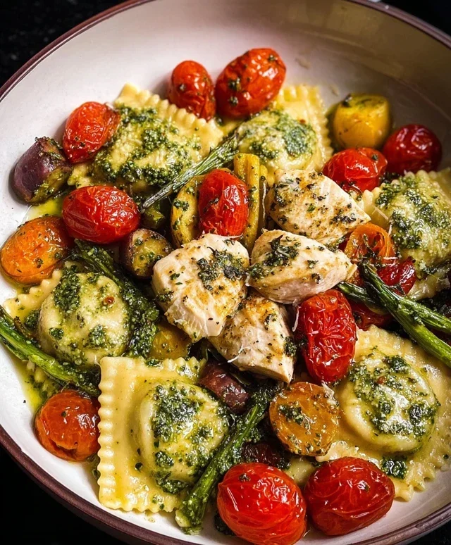 Chicken Ravioli with Pesto and Veggies