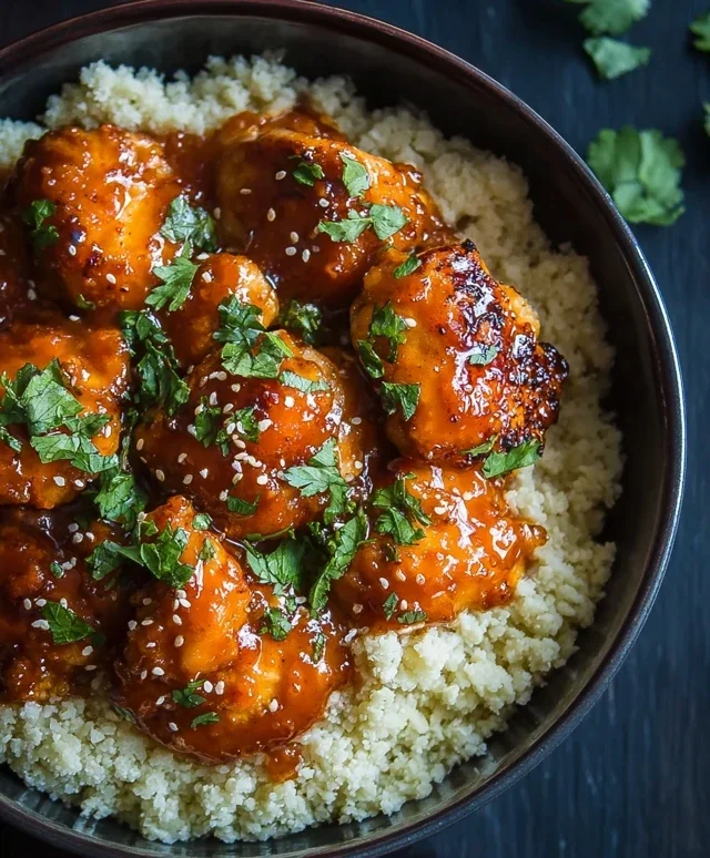 Sweet and Sticky 3 Ingredient Apricot Chicken with Cauliflower Rice