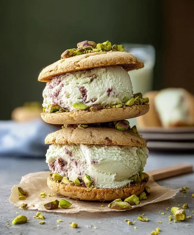 Pistachio Cookie Ice Cream Sandwiches