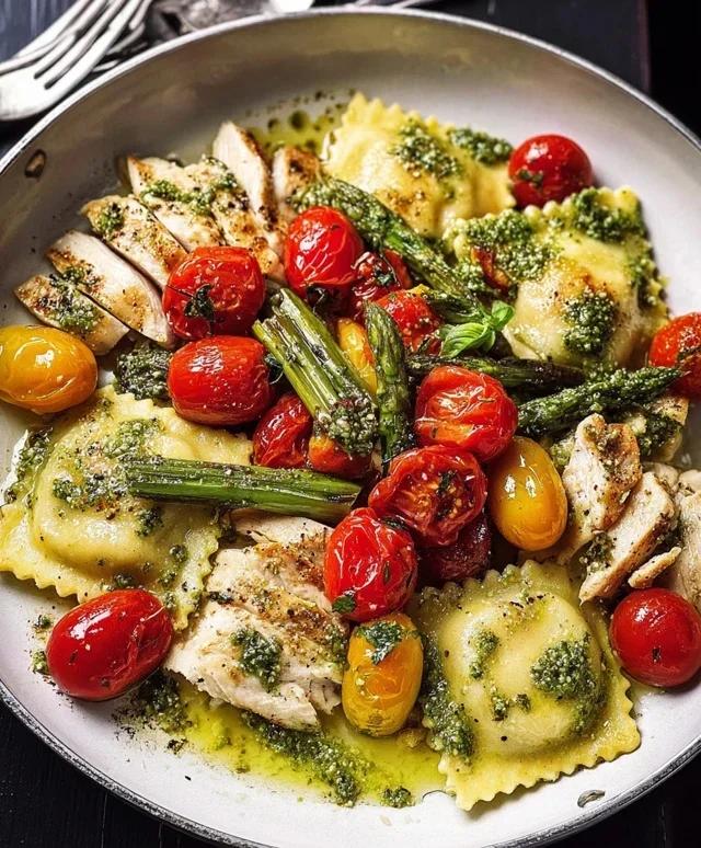 Chicken Ravioli with Pesto and Veggies