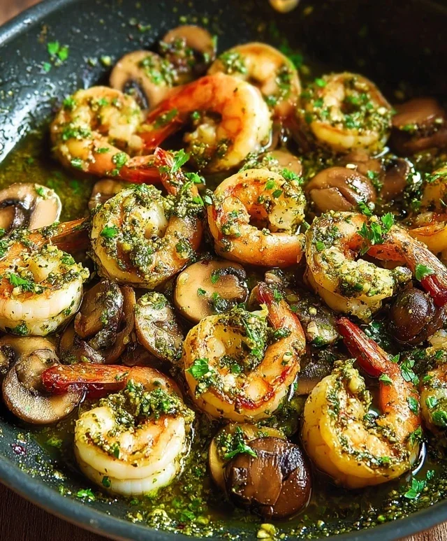 Pesto Shrimp with Mushrooms