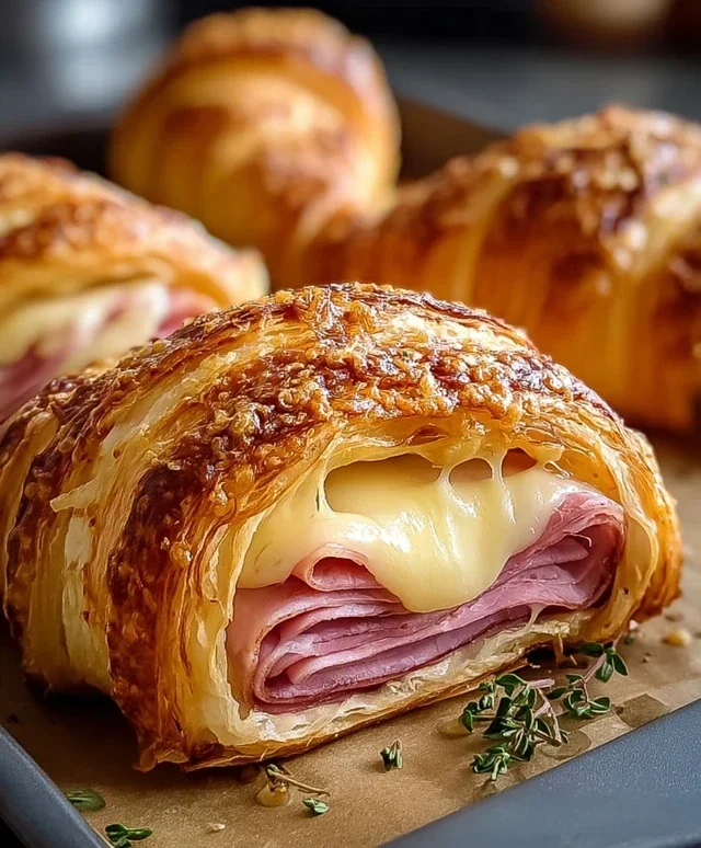 Baked Beef Beef Ham and Cheese Croissants