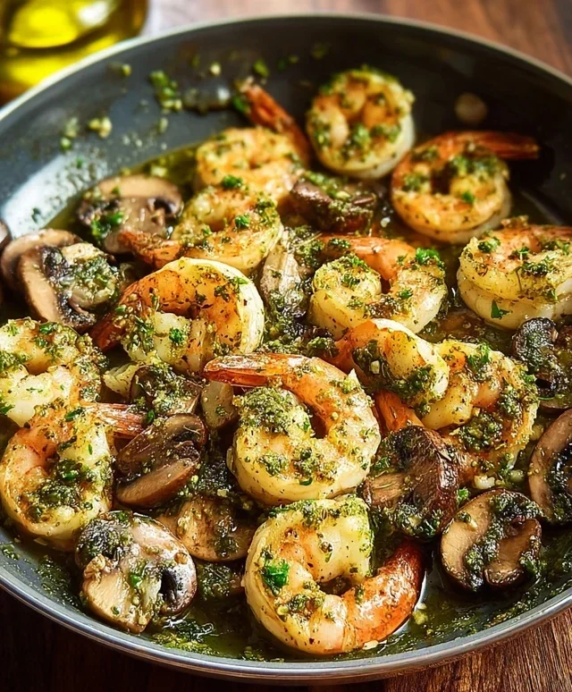 Pesto Shrimp with Mushrooms