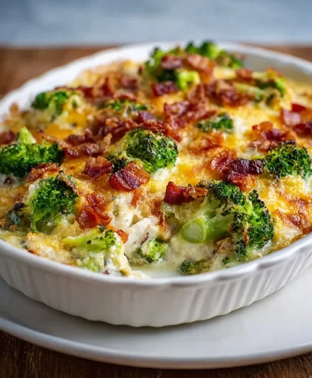Creamy Low Carb Chicken Casserole with Broccoli and Beef Beef Bacon