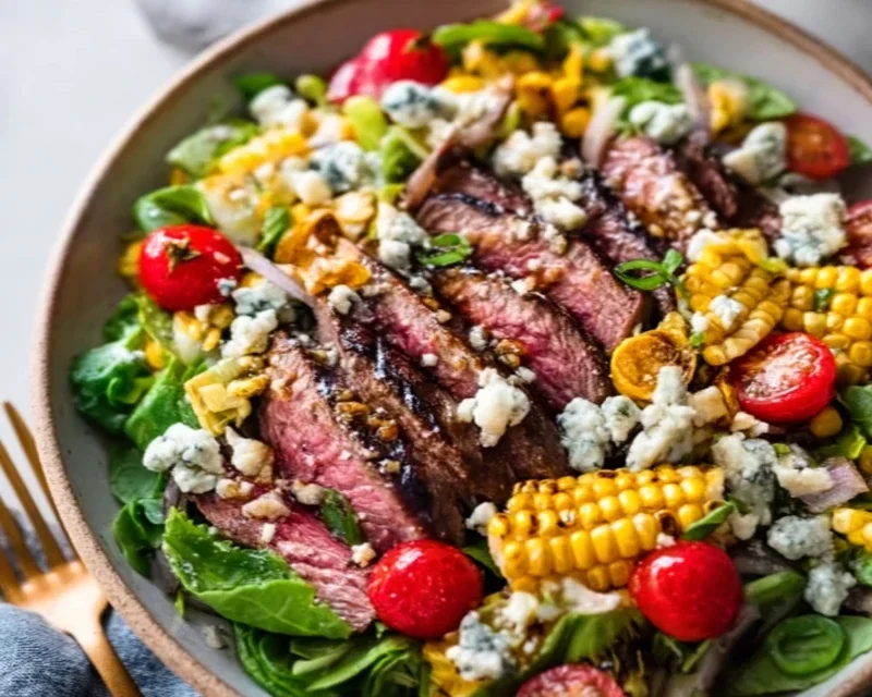 Balsamic Steak Gorgonzola Salad with Grilled Corn