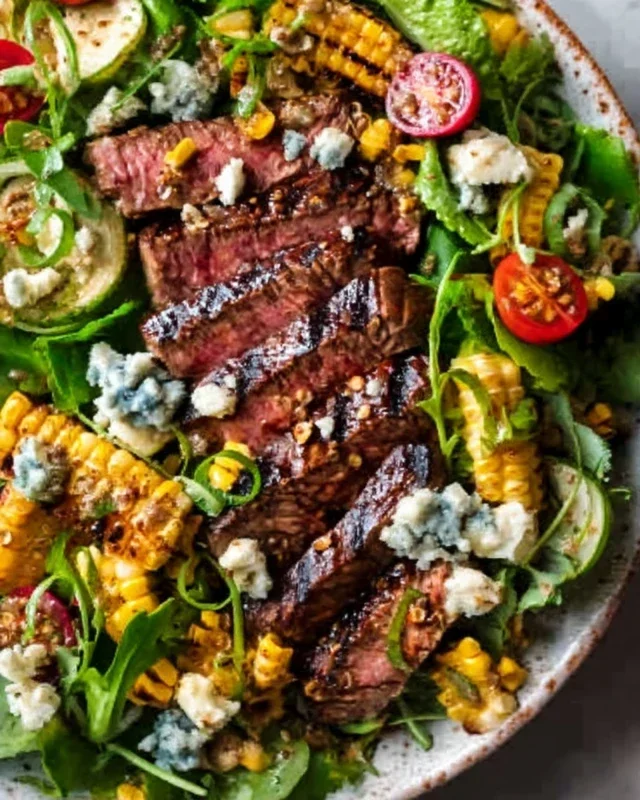 Balsamic Steak Gorgonzola Salad with Grilled Corn