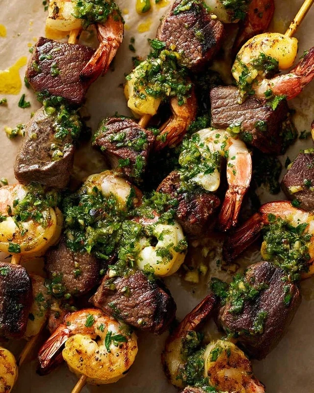 Surf and Turf Kabobs with Chimichurri Sauce
