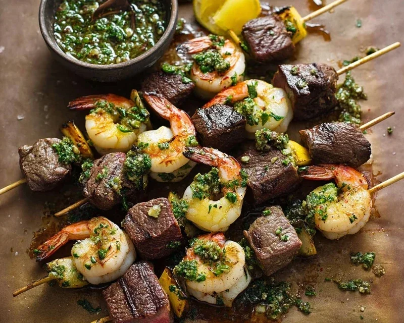 Surf and Turf Kabobs with Chimichurri Sauce