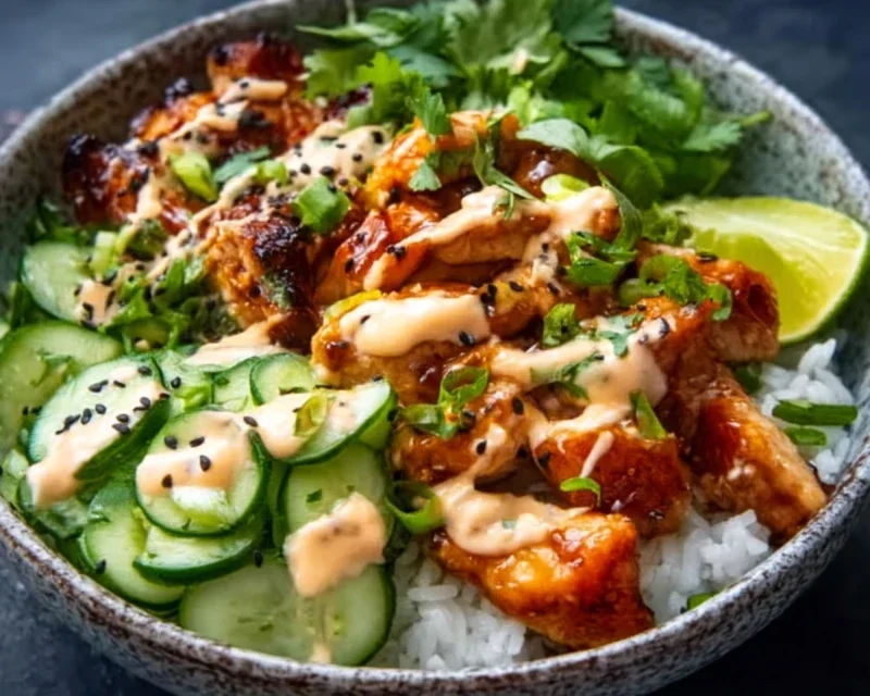Spicy Honey-Gin Extract Extractger Chicken Bowls with Yum Yum Sauce