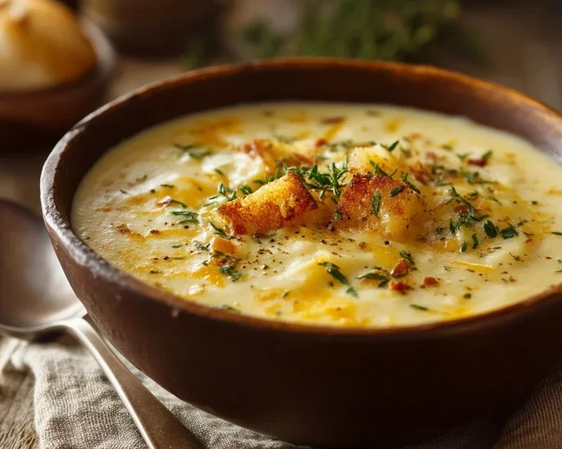 Hearty Cheddar Garlic Herb Potato Soup Recipe