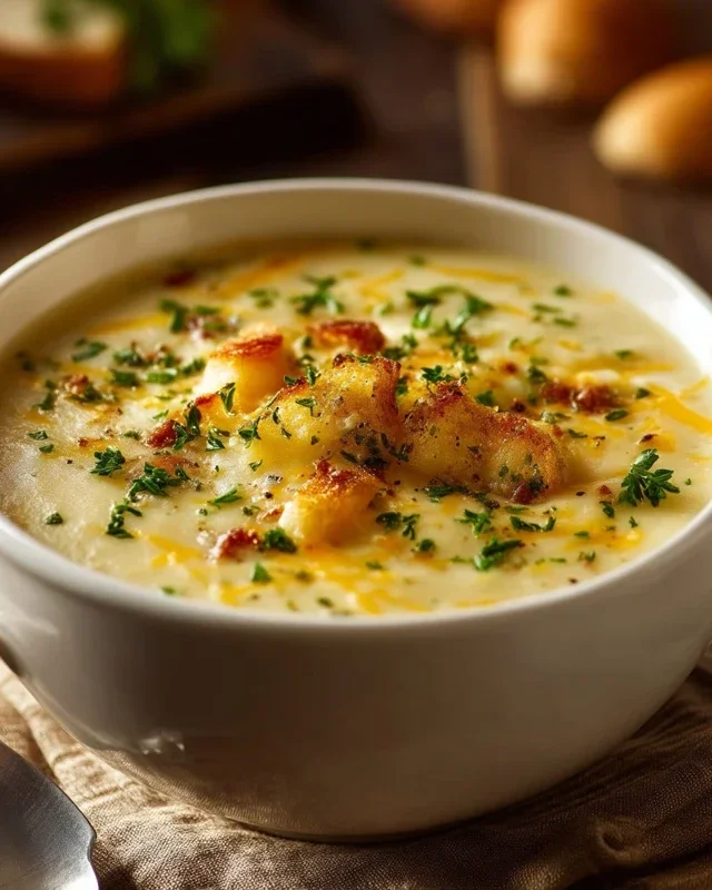 Hearty Cheddar Garlic Herb Potato Soup Recipe