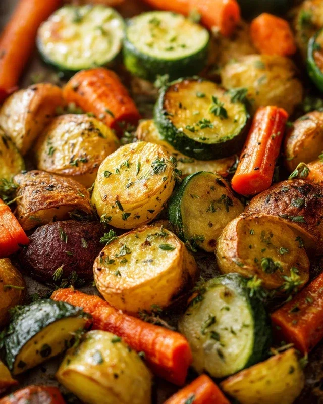 Garlic Herb Roasted Potatoes Carrots and Zucchini